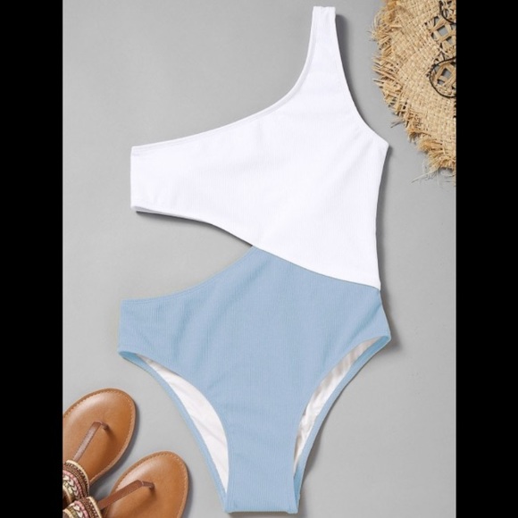 cutout ribbed one shoulder swimsuit